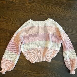 Pink and White Striped Women's Sweater